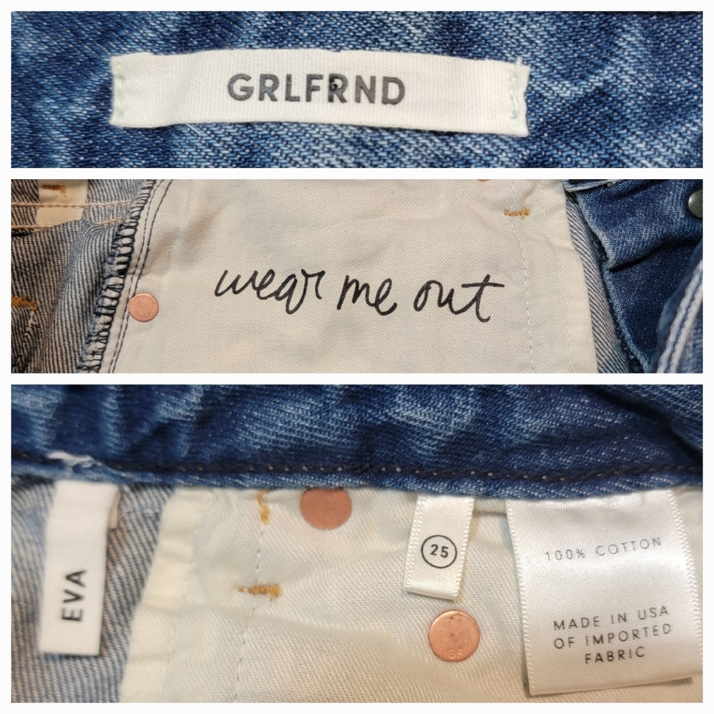 GRLFRND EVA DENIM SKIRT, DISTRESSED RAW HEM, SIZE 25 - Picture 5 of 8